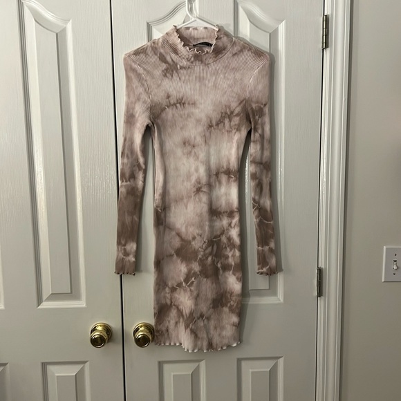 NWOT Final Touch Womens Small Tan Tie Dye Ribbed Dress - Picture 1 of 7